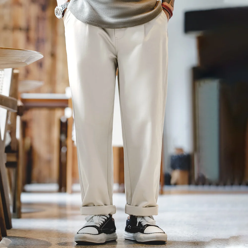 Maden-pantalones de caballero Vintage para mujer, Pantalón ancho recto con botones de París, moda coreana, 100% algodón, sólido, traje de trabajo