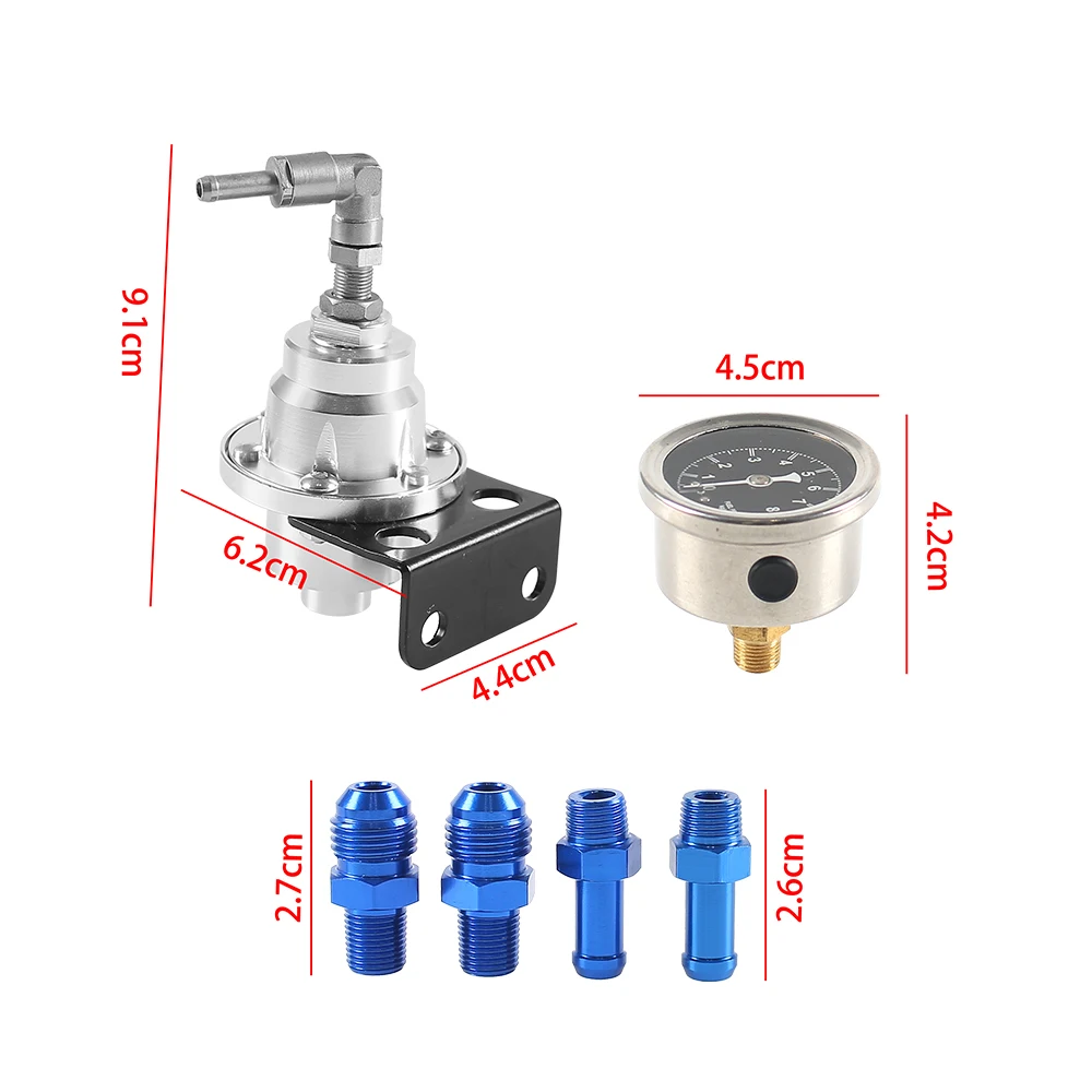 Regulador de presión de combustible ajustable con kit de manómetro Válvula reguladora de compresor de combustible de reacondicionamiento de vehículos de aluminio
