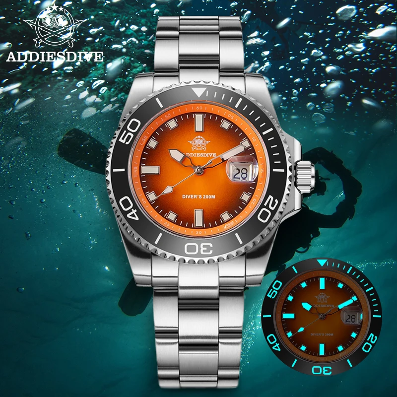 Reloj de lujo ADDIESDIVE de 41mm para hombre, reloj con movimiento de cuarzo japonés 2115, luminoso, resistente al agua hasta 200m, relojes de buceo de acero inoxidable 316L