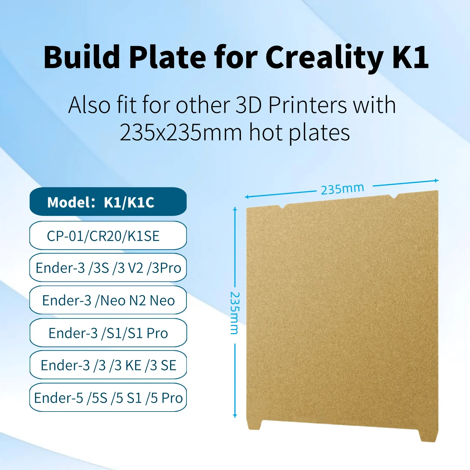 Placa de construcción PEI Creality K1 texturizada, cama K1C H1H PEO, hoja magnética suave para impresora 3D Ender 5 S1 Ender 3 V3 Se, 235x235