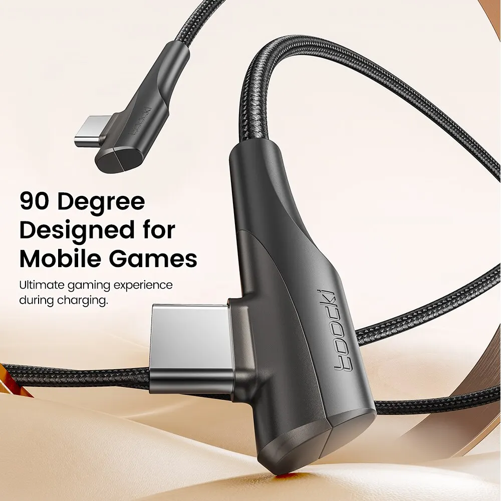 Cable de datos de doble codo Toocki 60W 100W USB tipo C de 90 grados para Huawei Xiaomi Samsung Realme