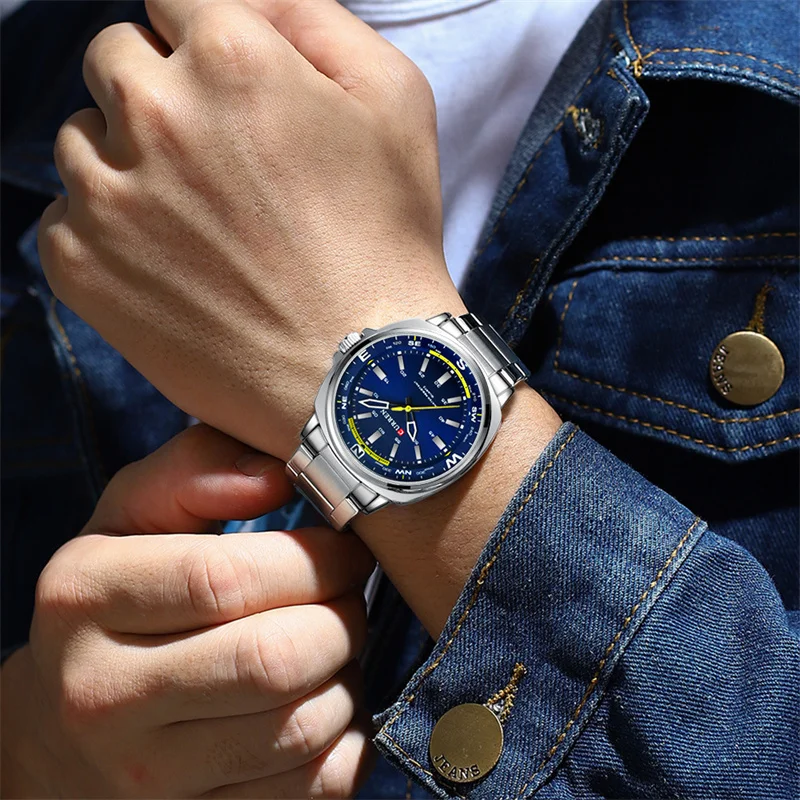 Reloj de Cuarzo CURREN 8455 para Hombre, Diseño Elegante, Correa de Acero Inoxidable, Luz Nocturna, Resistente al Agua, Reloj de Lujo para Hombre