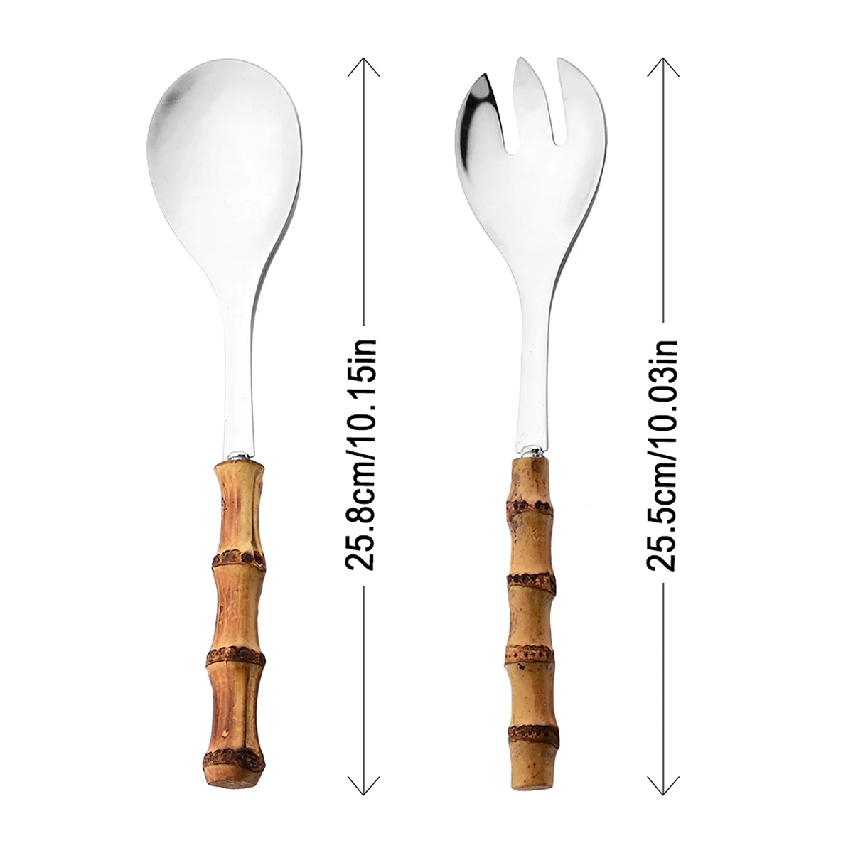 Cuchara para servir con mango largo, tenedor, mango de madera de bambú, tenedor para ensalada, vajilla de cocina de acero inoxidable, juego de cubiertos, 2/4 Uds.