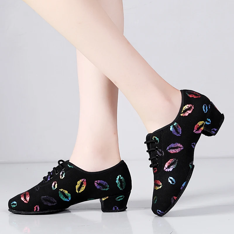CLYFAN-zapatos de baile latino con cordones para práctica de salón de baile con punta cerrada, zapatos de Ballet modernos para enseñanza de baile de Salsa y niñas