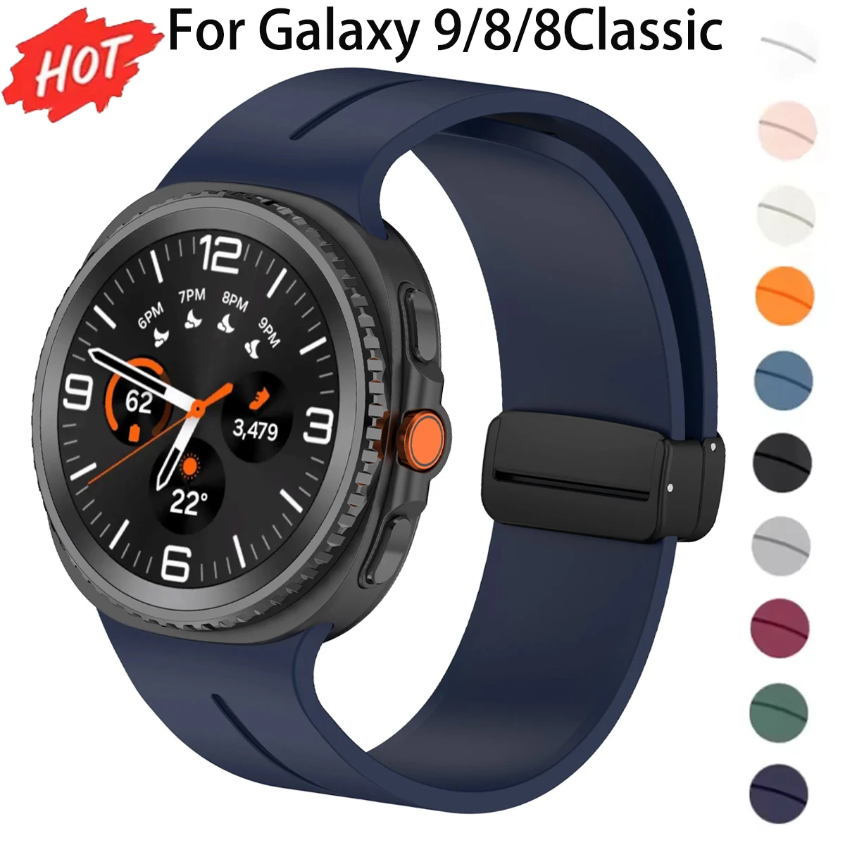 Correa magnética de silicona para Samsung Galaxy Watch 9/8/8Classic, pulsera deportiva de 46-44-40mm, accesorios para Galaxy 9