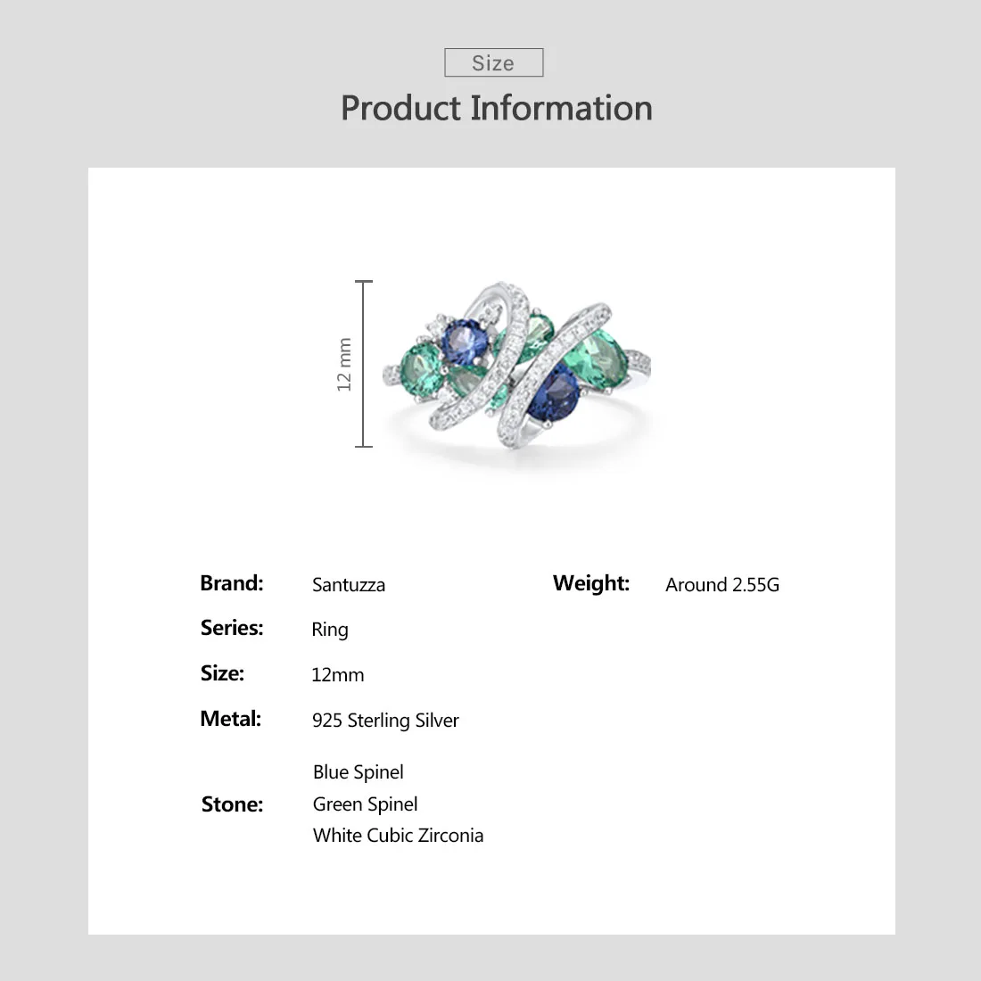 SANTUZZA 925 anillos de plata esterlina para mujer verde azul espinela blanca CZ piedras preciosas anillos originales regalos de boda joyería fina