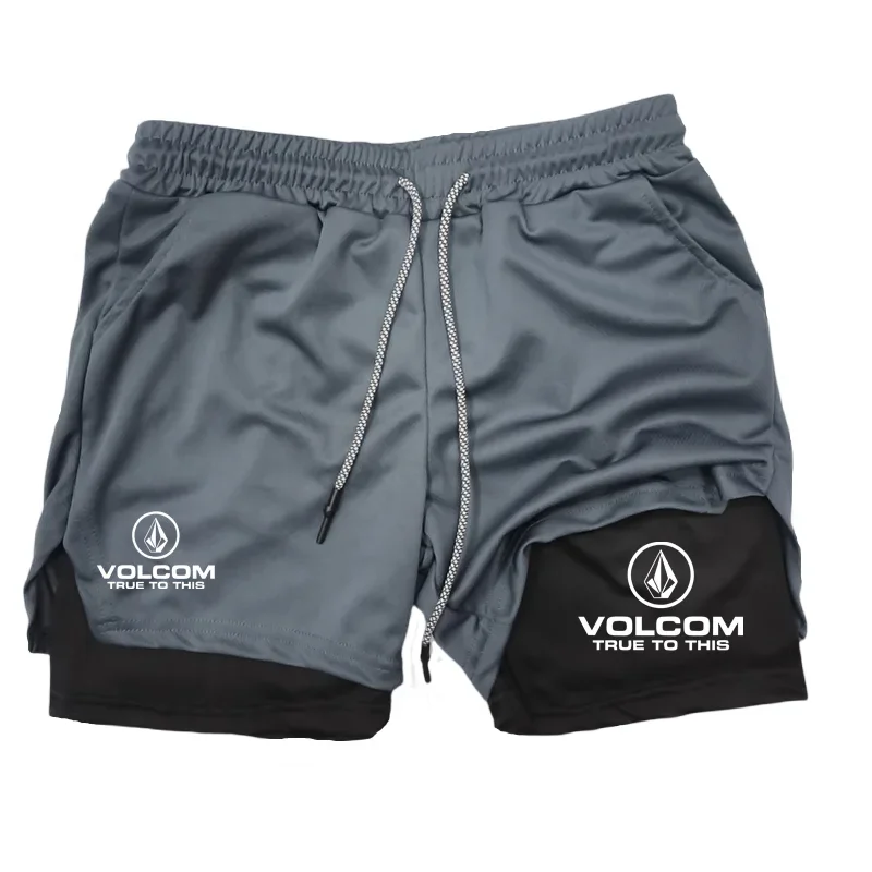 VOLCOM - Pantalones cortos estampados 2 en 1 para hombre, aptos para deportes, correr, correr, fitness y entrenamiento integral, con comp