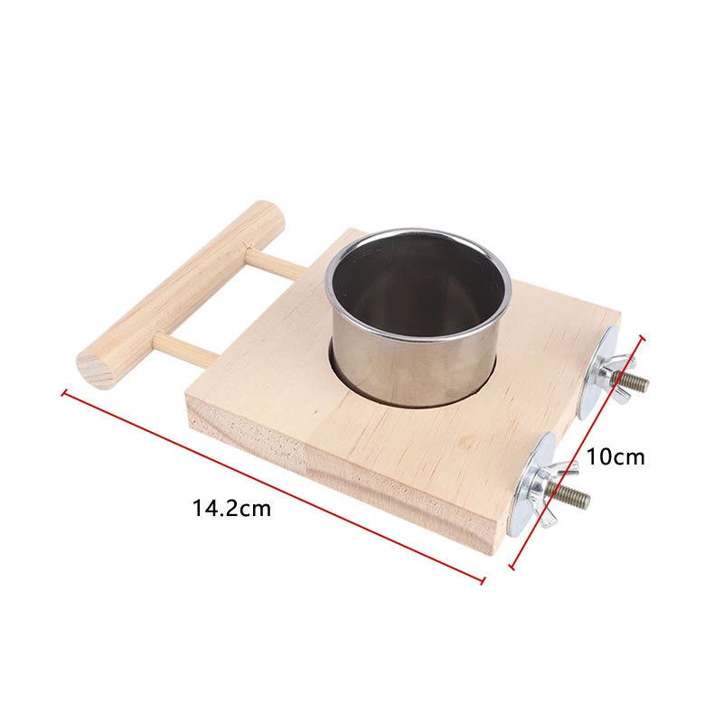 Cuenco de acero inoxidable para pájaros, plato de alimentación, tazas, soporte de percha de madera, jaula para loros, alimentador para pájaros de compañía, cacatúas, Lovebird Conures, 1 ud.