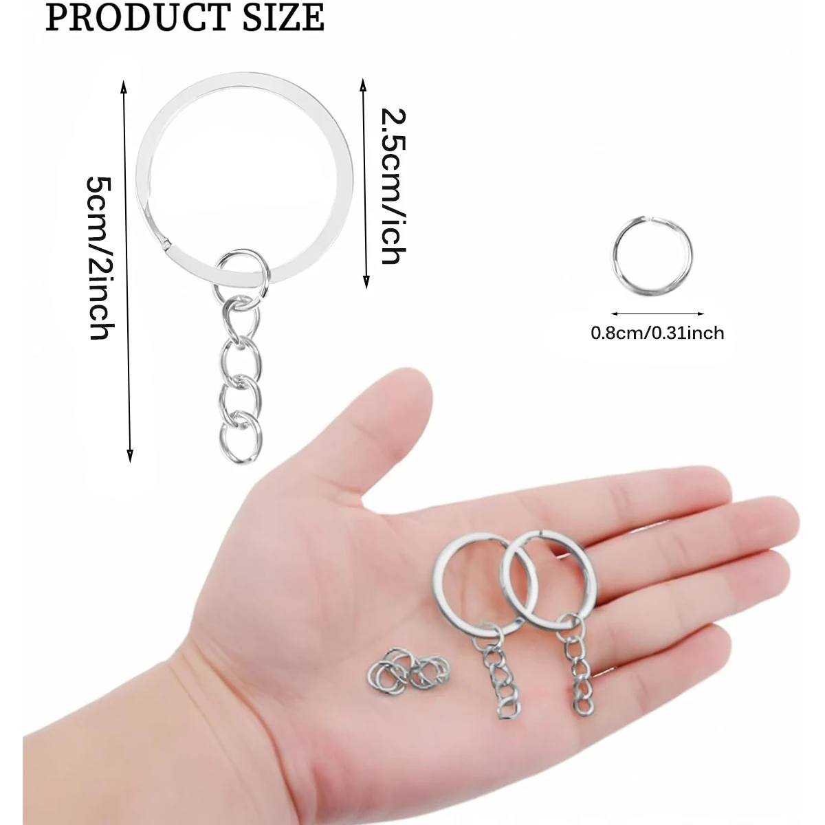 60 juegos de anillos planos para llavero, llavero de Metal a granel con cadena, anillos para saltar para llavero, soporte de resina, manualidades DIY, fabricación de joyas