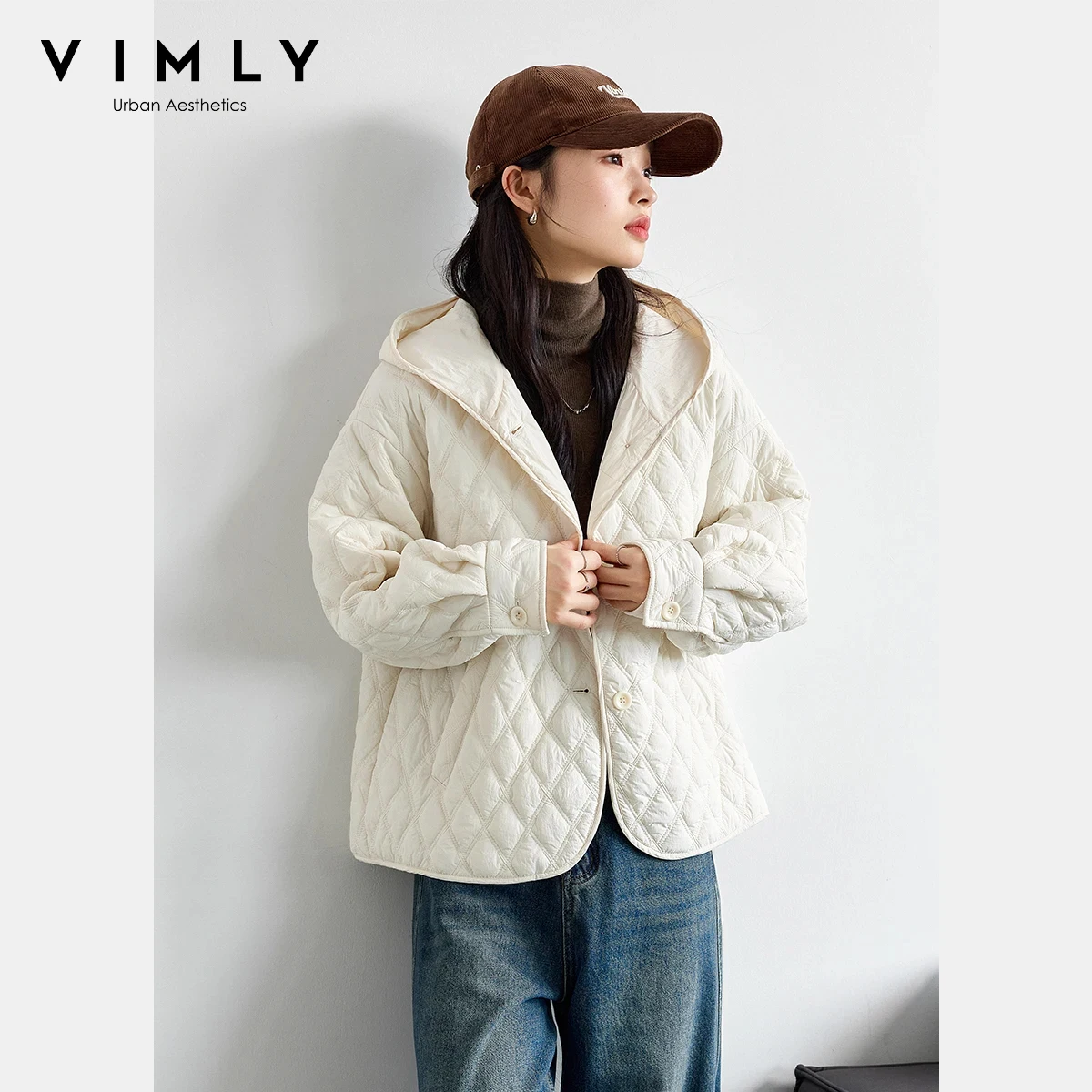 Chaquetas Acolchadas Beige para Mujer VIMLY, Parkas Cortas con Capucha, Manga Larga, Bolsillos Holgados, Ropa de Invierno 2026, Modelo M9530
