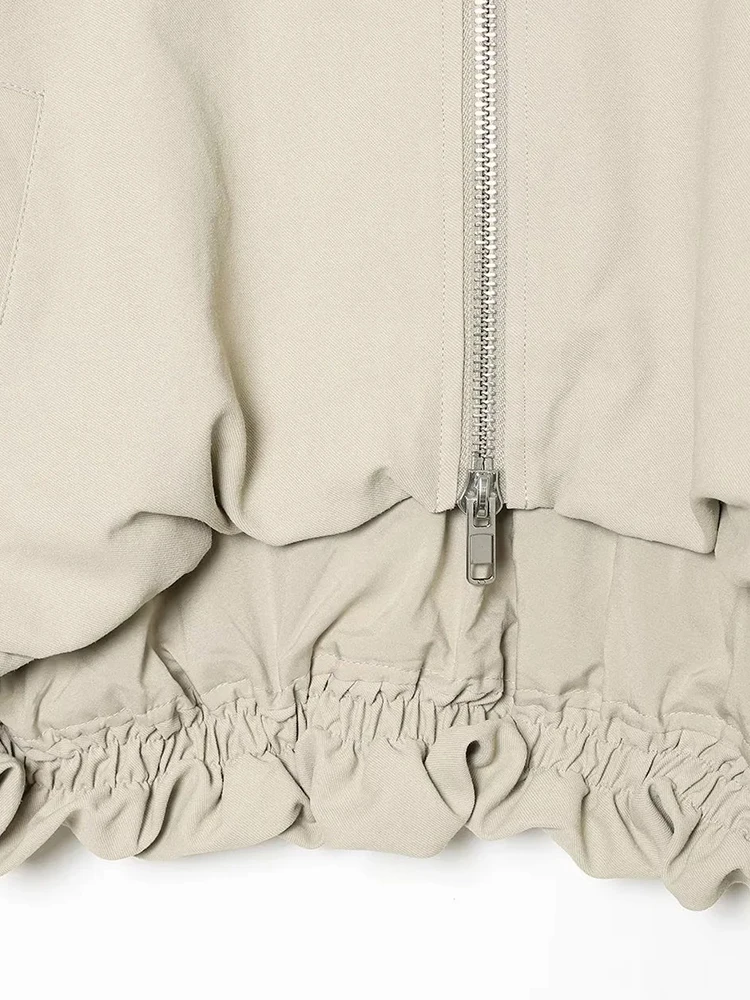 Chaqueta corta con capucha y cremallera para mujer, chaqueta corta con cordón elástico en el dobladillo, manga larga, holgada, informal, cortavientos, ropa exterior para mujer ﻿