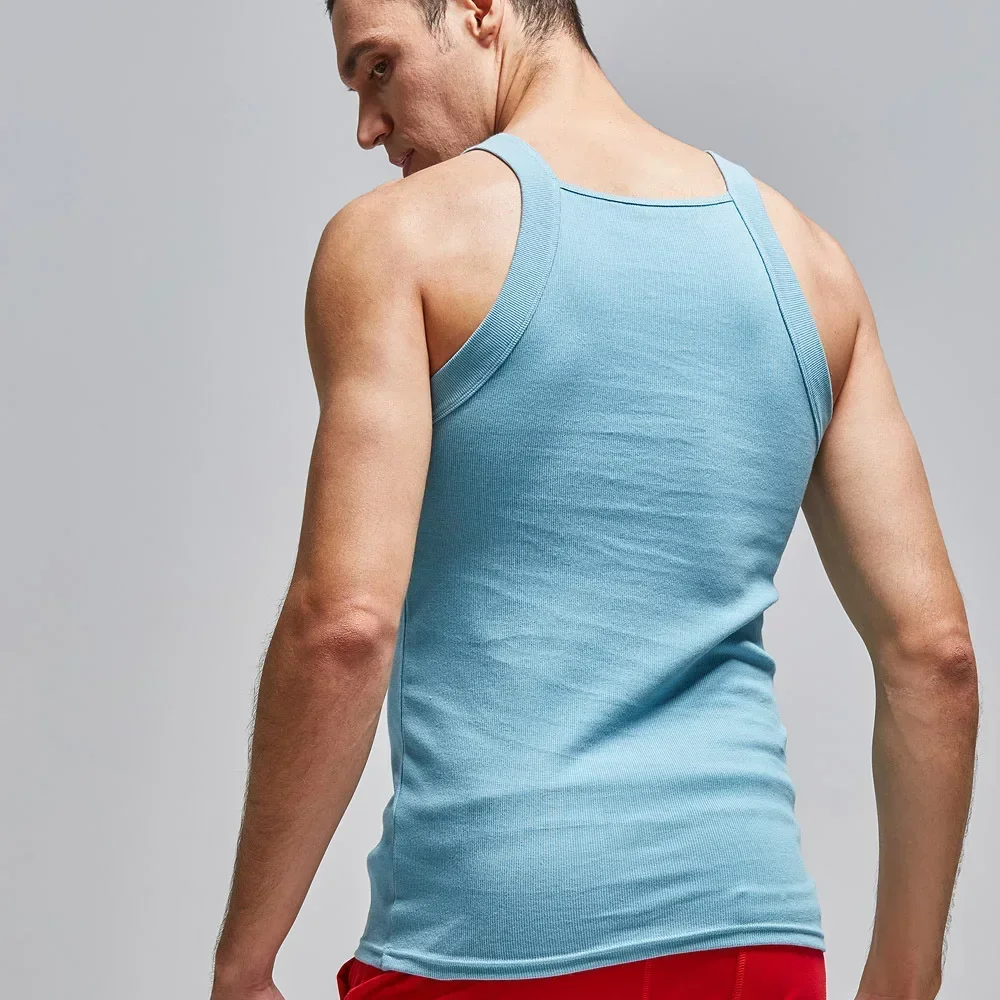 Camisetas sin mangas de corte cuadrado para hombre, camisetas interiores informales acanaladas de algodón, camisetas sin mangas musculares, chaleco de entrenamiento elástico cómodo sin mangas