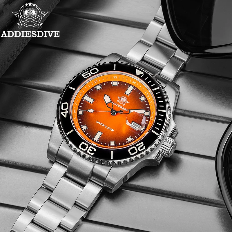 Reloj de lujo ADDIESDIVE de 41mm para hombre, reloj con movimiento de cuarzo japonés 2115, luminoso, resistente al agua hasta 200m, relojes de buceo de acero inoxidable 316L