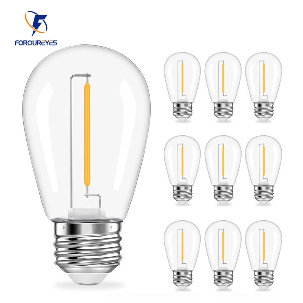 Paquete de 10 bombillas de bola COB de filamento regulable 5V 24V S14 1W blanco cálido cubierta de PC lámpara LED E27 para luces de cadena impermeables al aire libre