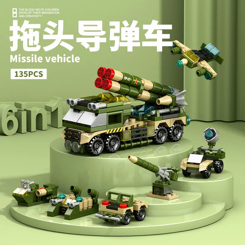 Nuevo DIY 6 en 1 portaaviones helicóptero mortero misil vehículo blindado Kit de bloques de construcción niñas ladrillos película modelo niños juguete