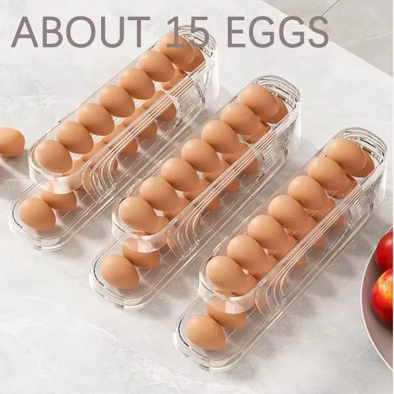 Caja de Almacenamiento de Huevos para Refrigerador de Dos Niveles, Dispensador de Huevos Automático con Rodillos, Organizador de Huevos en Forma de Escalera
