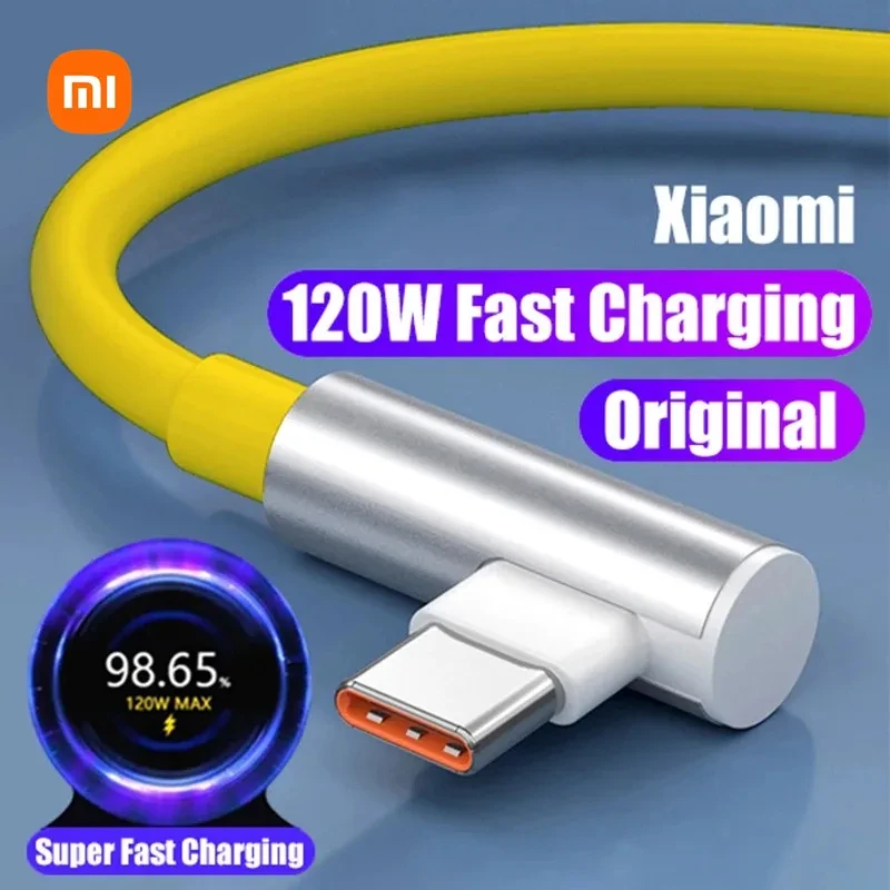 Original Xiaomi 120W 6A Usb tipo C juego Cable de carga rápida codo de 90 grados para Mi 12 11 10 9 Poco X5 Redmi Note 12 Pro + Tipo
