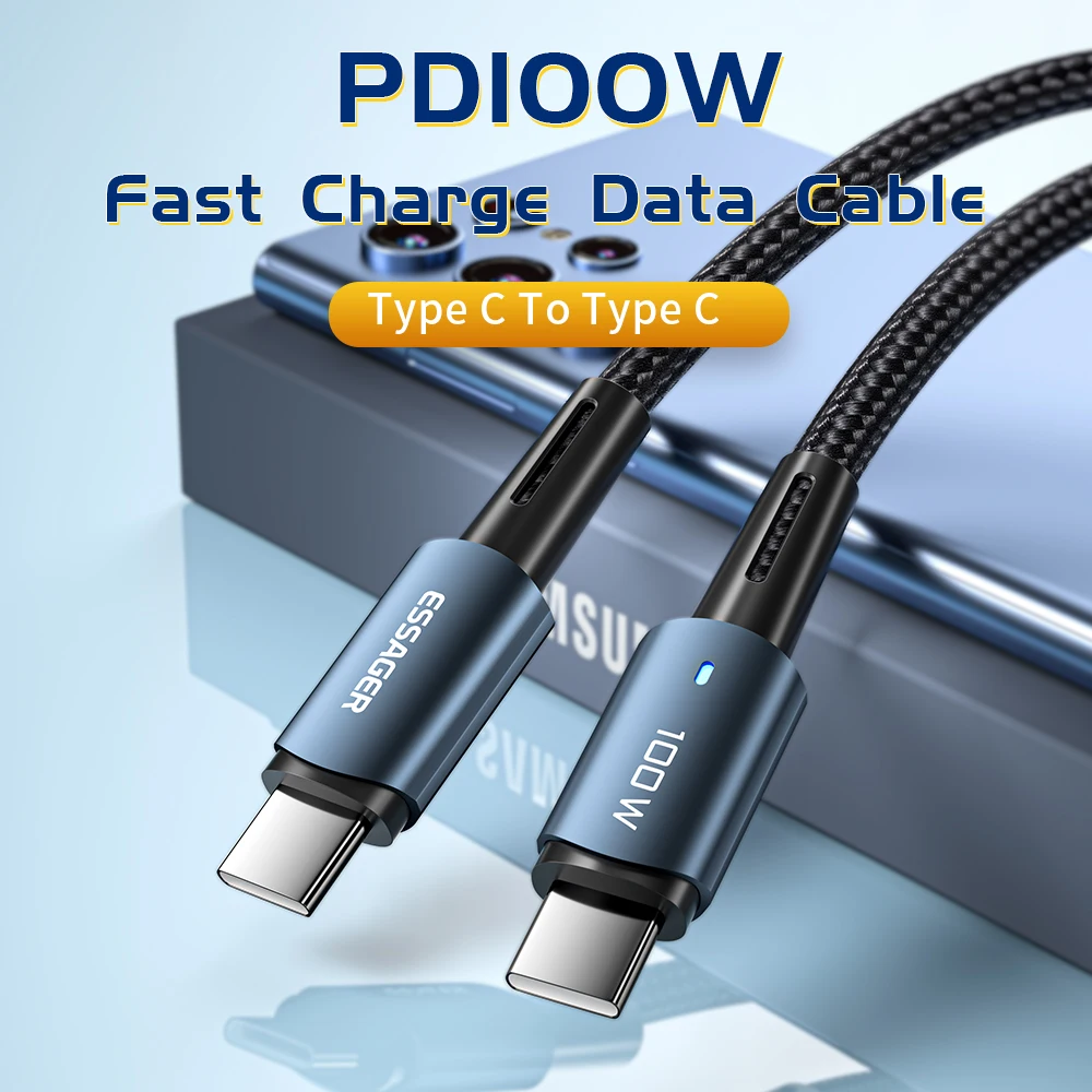 Essager PD100W 60W USB tipo C a USB C Cable cargador rápido QC 4,0 Cable para Xiaomi Poco portátil Samsung Huawei carga de teléfono