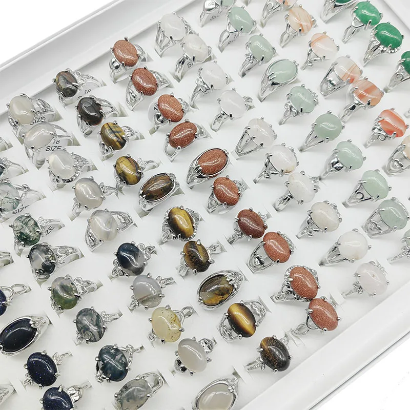 20 unids/lote, venta al por mayor, anillos de dedo de piedra Natural de estilo mixto para mujer, ágata roja de lujo, joyería de piedra arenisca azul caliente, regalo para niña
