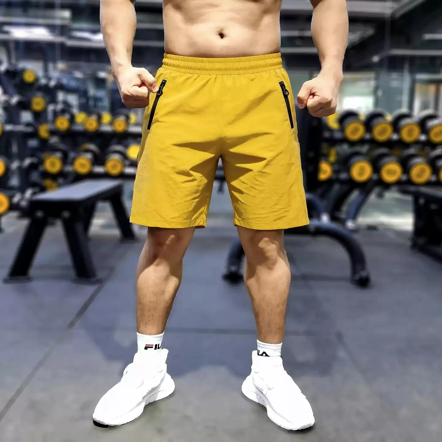 Pantalones cortos de verano para correr, ropa de gimnasio, pantalones cortos deportivos para hombre, impermeables, para tenis, baloncesto, fútbol, entrenamiento, con bolsillo con cremallera.