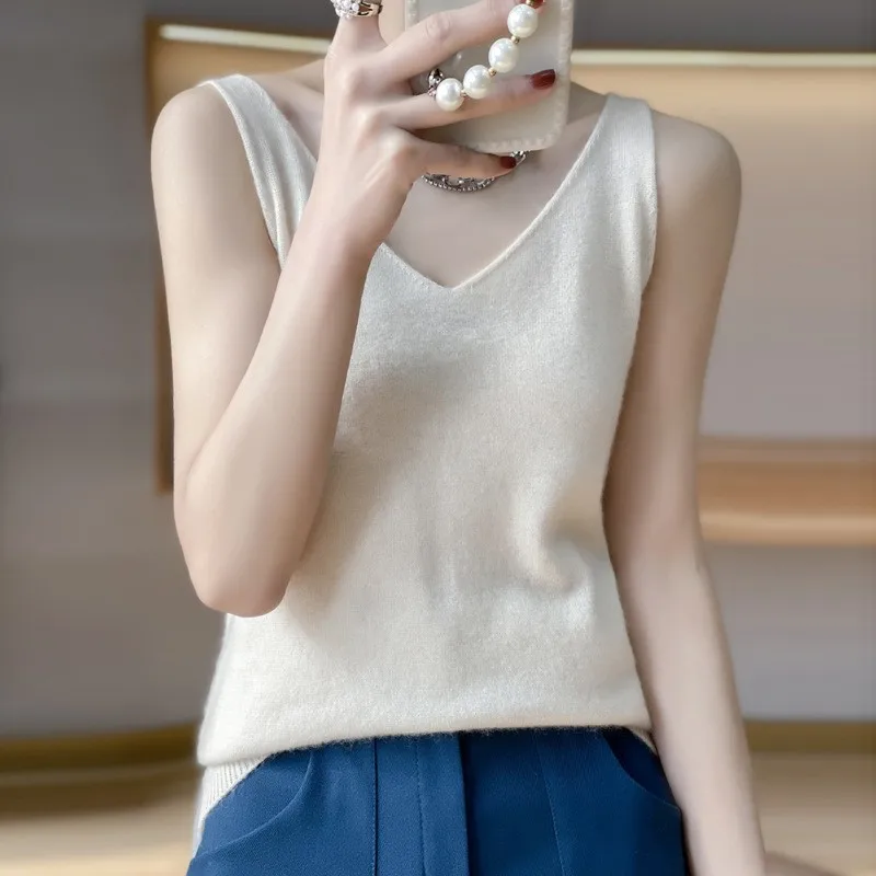 WinvyNee-Chaleco de lana para mujer, Tops Y2k lisos con cuello de pico, chaleco suave y cálido, ropa interior sin mangas para niña, Tops de calle para invierno C1003013A