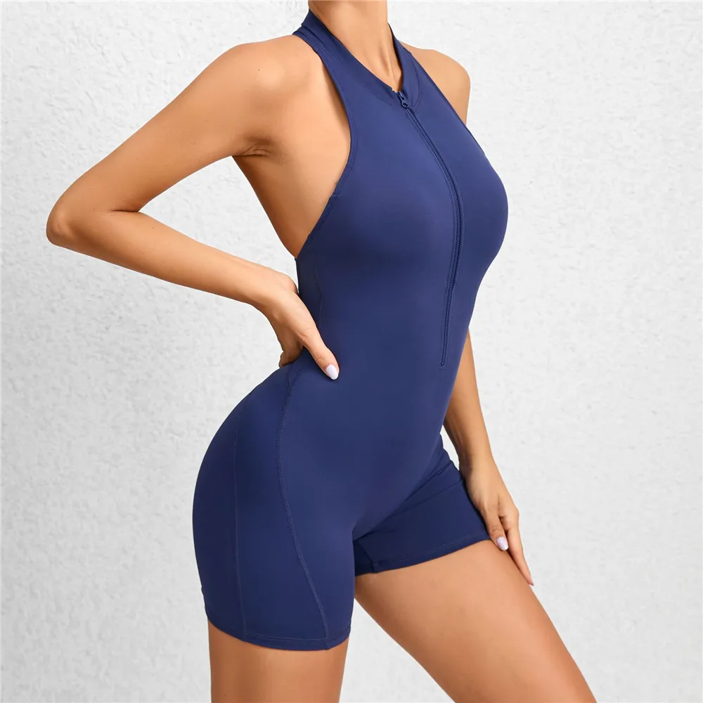 Conjunto Deportivo de Yoga y Gimnasio 2026, Mono sin Mangas con Escote Profundo en V, Pantalones Cortos Scrunch para Mujer, Ropa Deportiva Activa XP301