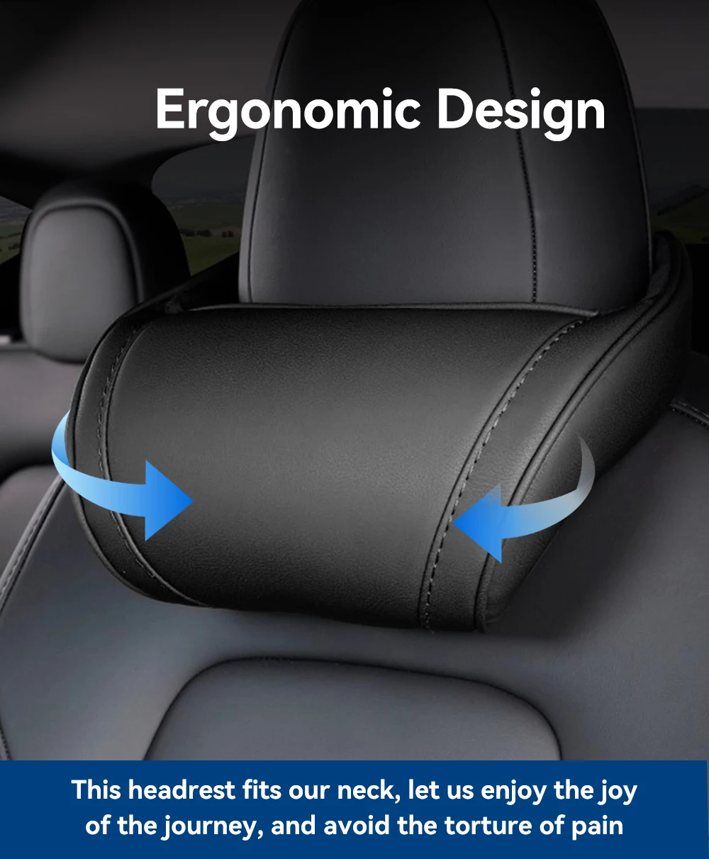 Almohada de viaje para reposacabezas de asiento YZ, almohada para el cuello para Tesla Model 3/Y/X/S, almohada de cuero PU para el cuello, almohadas de espuma viscoelástica, accesorios para coche 2025