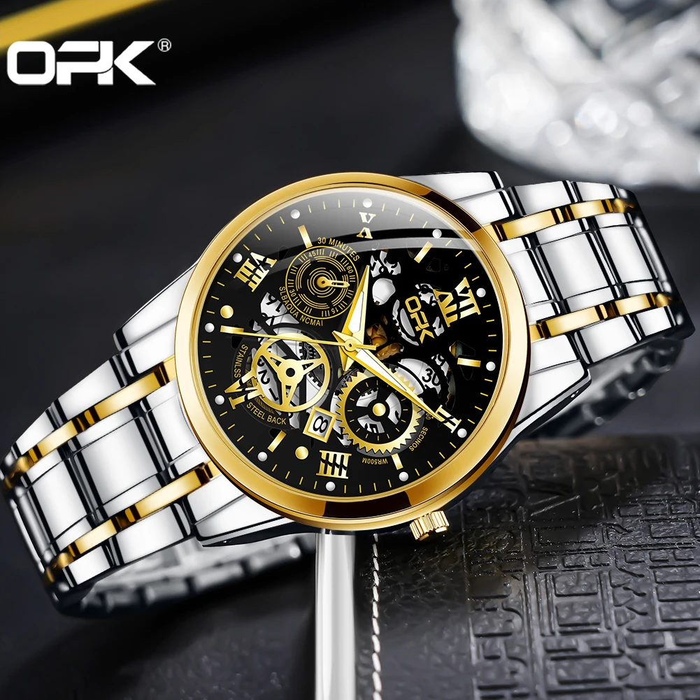 OPK8135 Reloj para hombre, correa de acero con brillo nocturno resistente al agua