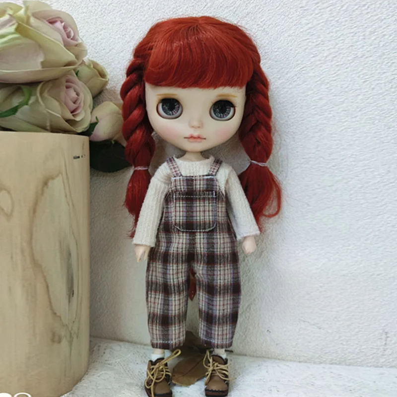 Ropa informal para muñeca Blyth, peleles, pantalones a cuadros, Top de manga larga, pantalones para muñeca para Ymy Licca Azones Ob24 Ob27, accesorios para muñecas