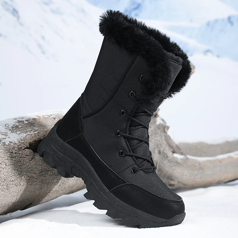 Botas de nieve de invierno para mujer, impermeables, antideslizantes, cálidas, estilo noreste, zapatos grandes de algodón, botas de esquí, forradas de lana, gruesas, resistentes al desgaste, botas altas de algodón