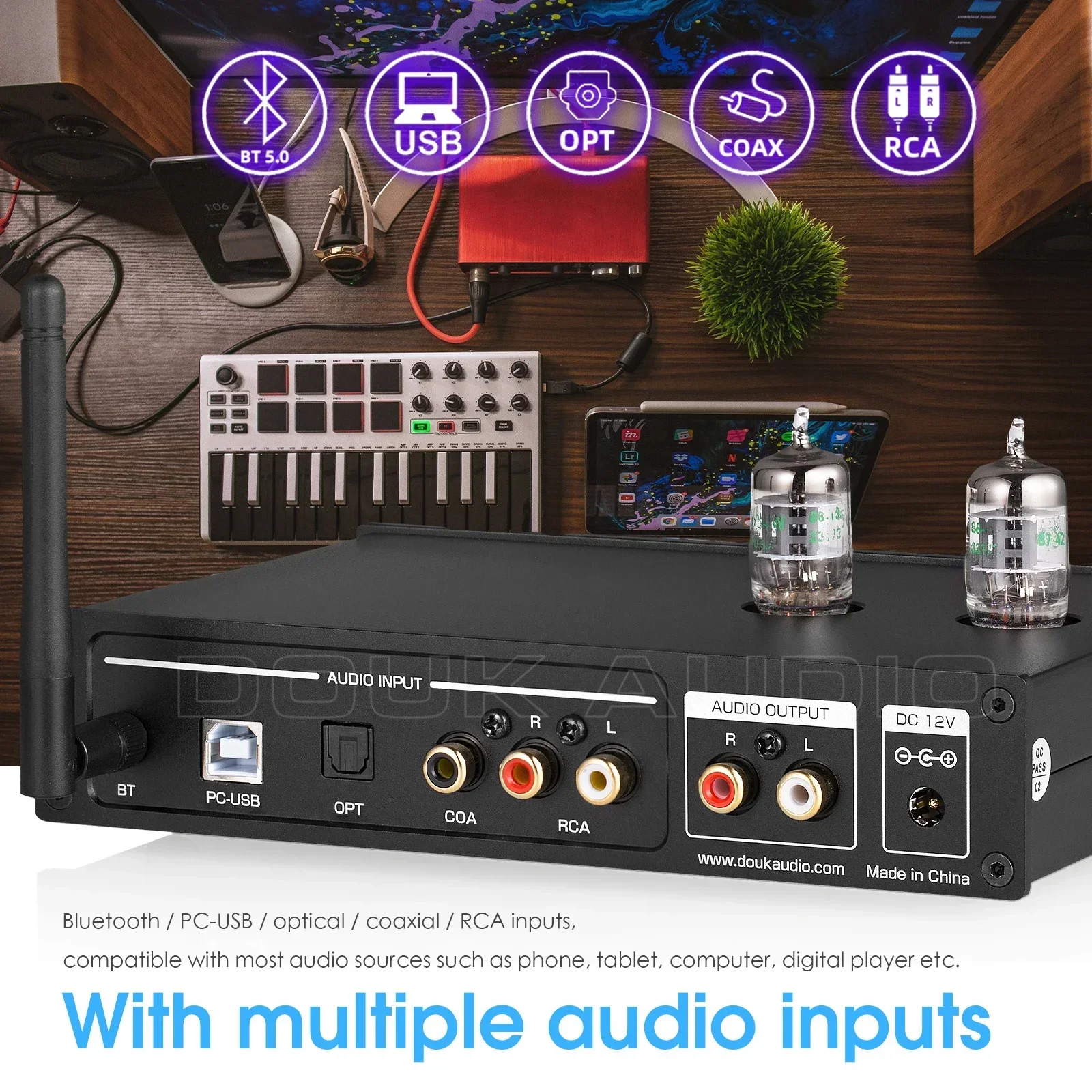Douk Audio HiFi Bluetooth 5,0 válvula preamplificador de tubo COAX/OPT convertidor Digital a analógico USB DAC altavoz receptor amplificador de auriculares