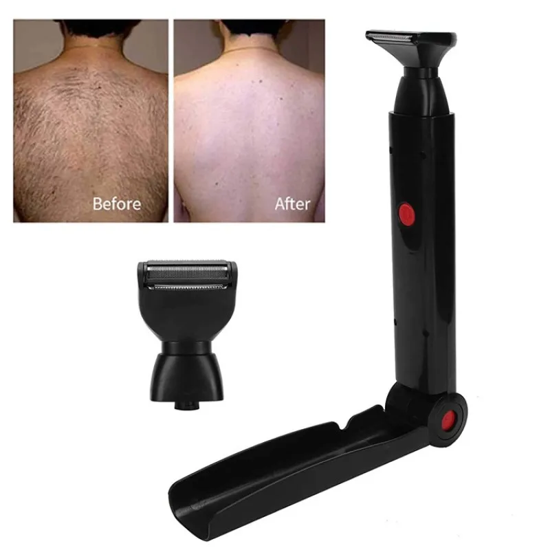 Afeitadora eléctrica para espalda 2 en 1, maquinilla de afeitar Facial, recargable, mango plegable, depilación trasera, peluquero corporal para hombres