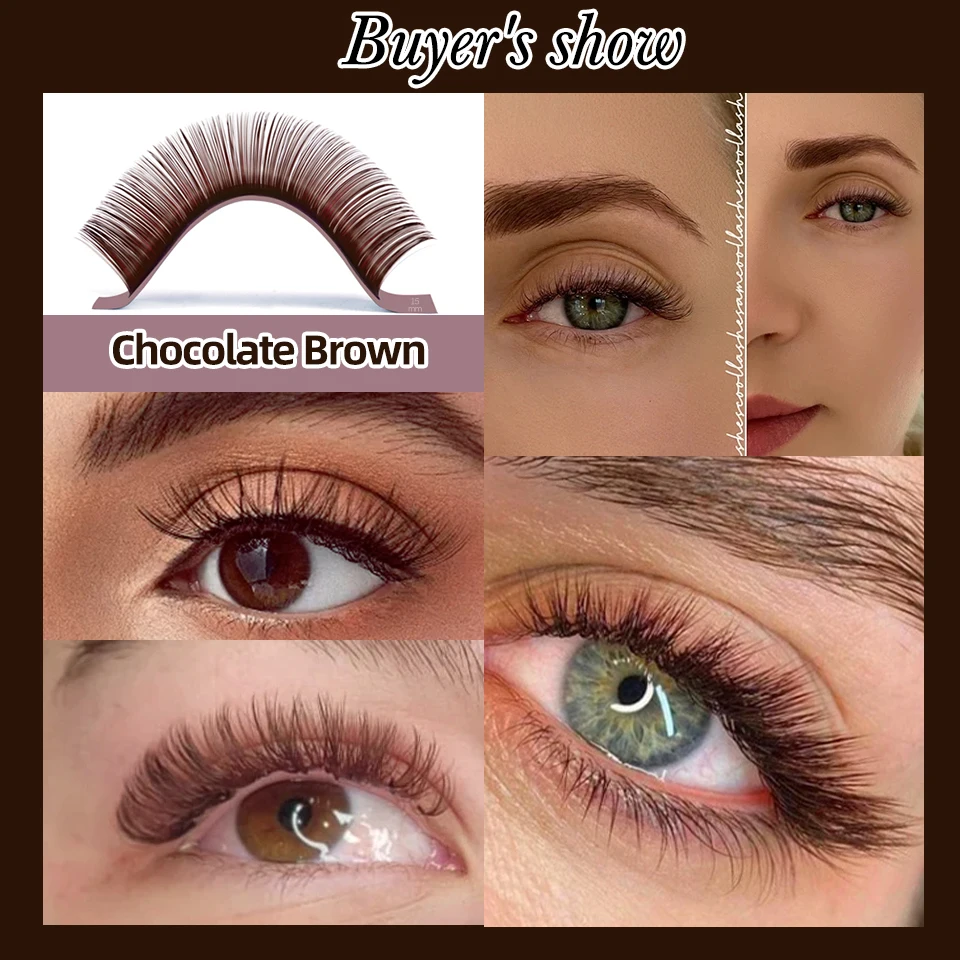 AGUUD 32 filas Color marrón Chocolate pestañas Premium Color caramelo visón Individual Cachemira volumen extensiones de pestañas colección