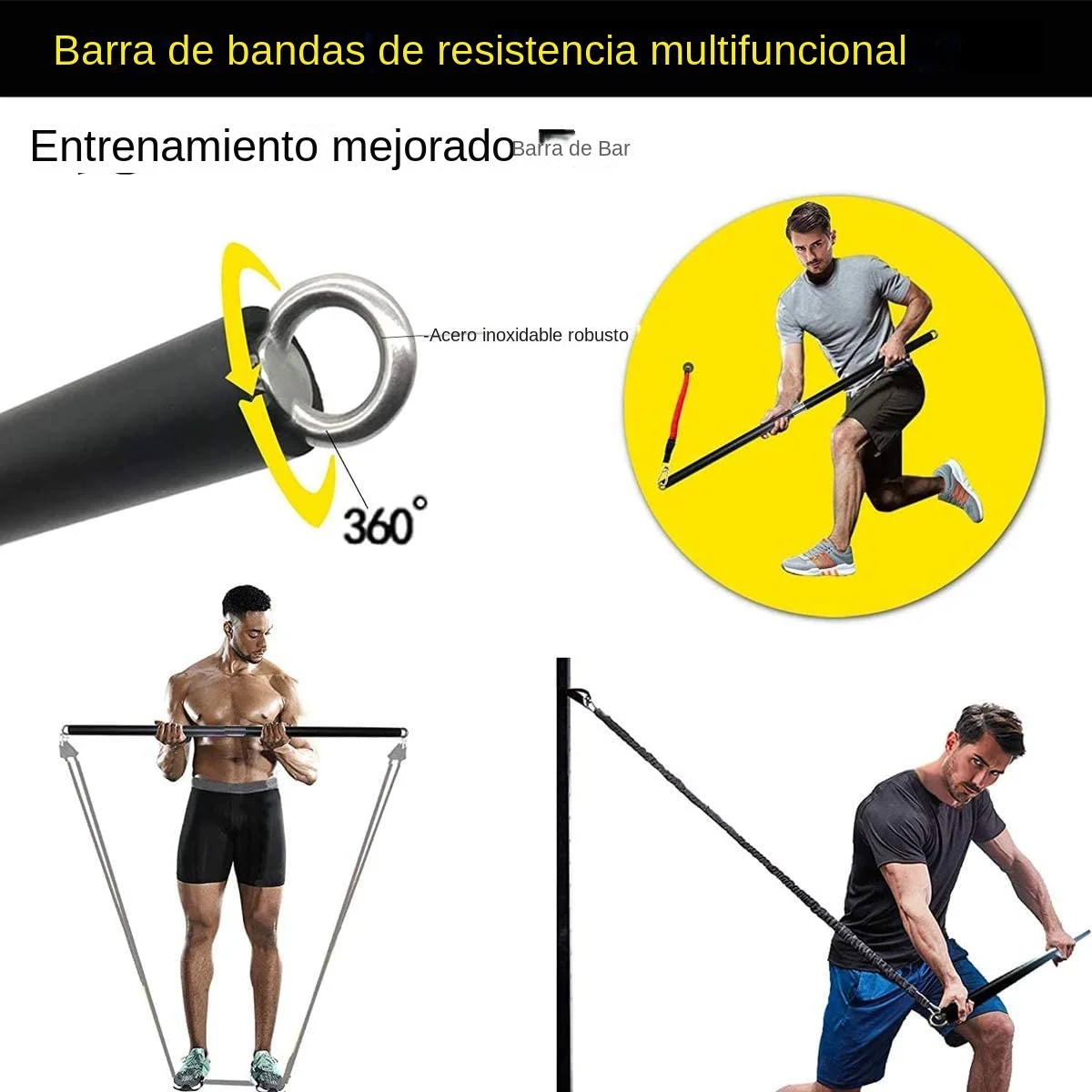 Barra de entrenamiento que se adapta a todas las bandas de resistencia con clip, bandas de resistencia portátiles, barra de ejercicio para fitness, gimnasio en casa, entrenamiento de cuerpo completo