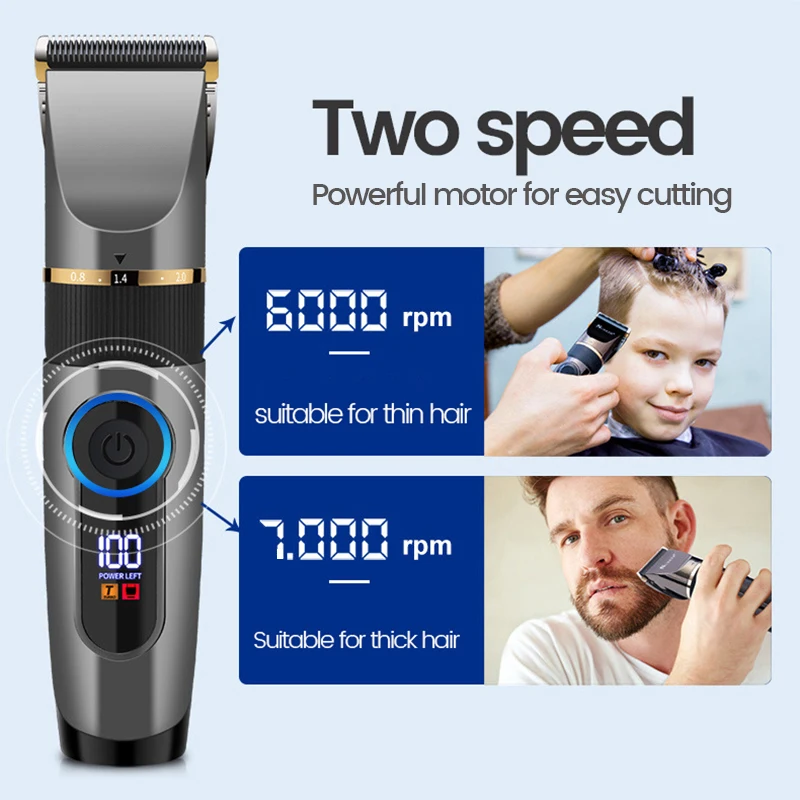 Cortadora de pelo profesional, recortadora eléctrica recargable para hombres, Barba, niños, máquina cortadora de peluquero, corte de pelo, pantalla LED resistente al agua