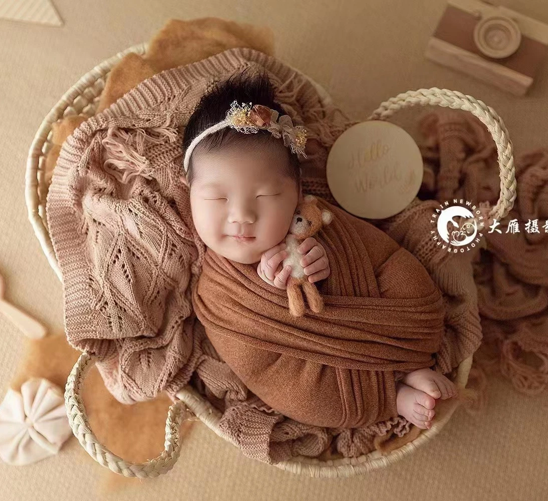 Paja canastillas newborn photography props vintage cuna bebe accesorios para fotografia de bebe recién nacido posando nido atrezzo fotografia bebe Cesta Recién Nacido with Handles newborn fotografia