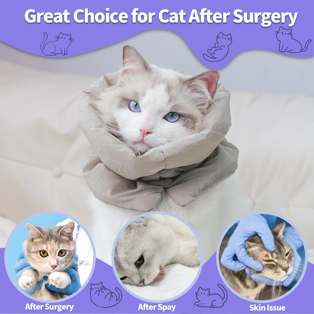 Un cuello cálido para mascotas colorido y moderno y bufanda impermeable para gatos para evitar que lamer y morder después de la esterilización