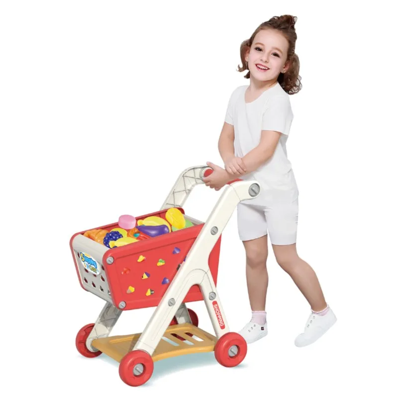 Carrito de Compras de Juguete para Bebés, Pequeño Carrito de Juego para Niños, Casa de Juego, Frutas para Cortar, Cocina Musical, Supermercado, Juguetes Educativos para Niños y Niñas