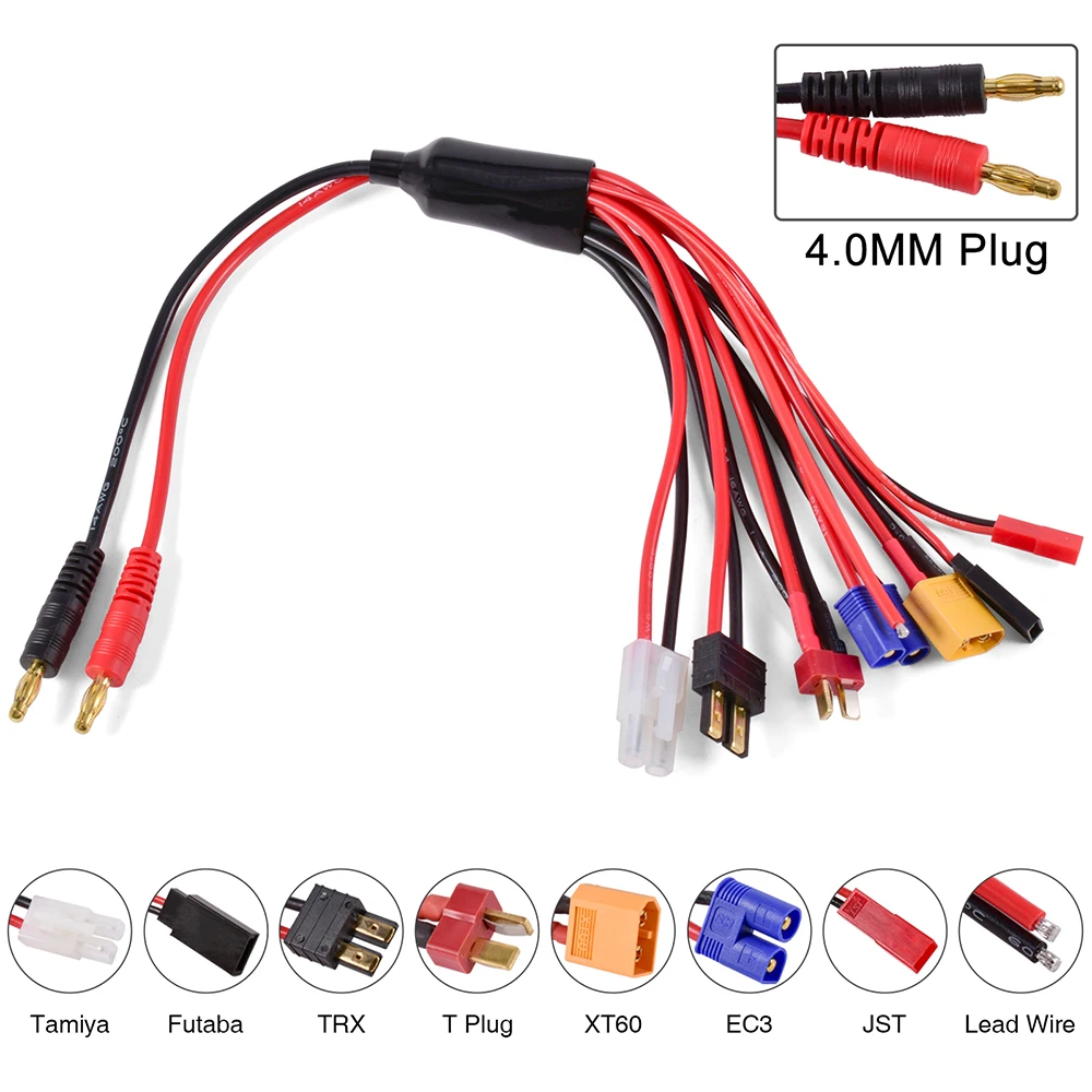 Conector adaptador de cargador RC 8 en 1, cargador 4,0mm Banana XT60 TRX Tamiya Lipo para coche RC Drone Imax B6 B6AC Cable de batería