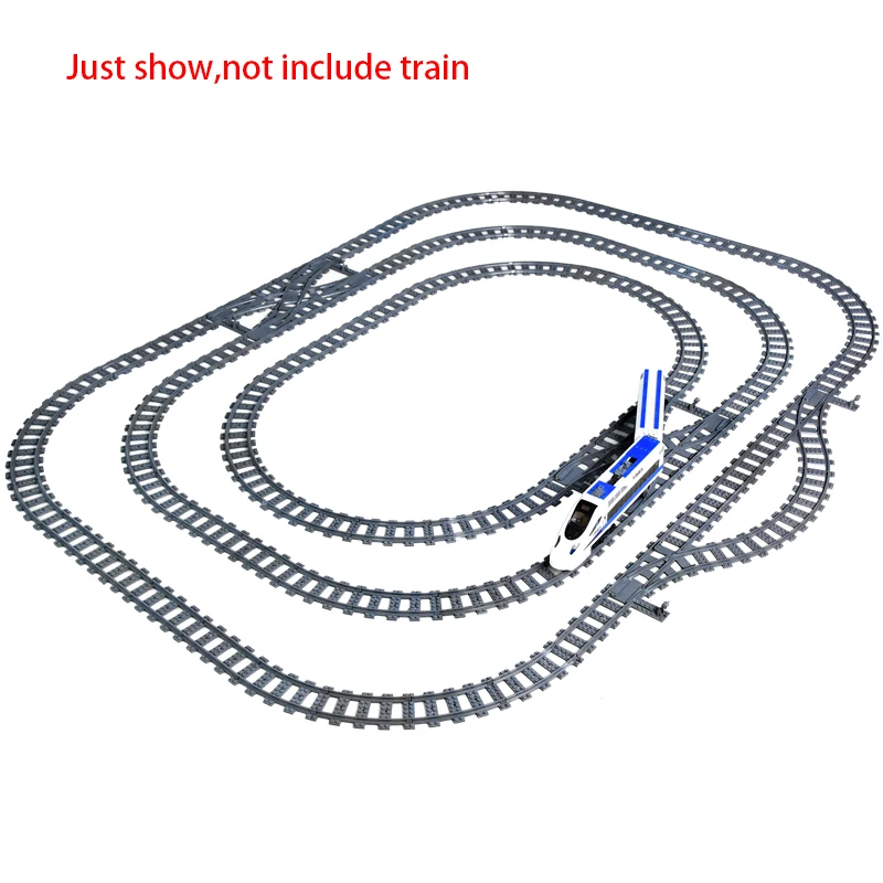 MOC-Juego de vías cruzadas de tren de ciudad para niños, interruptor Triple con espacio de perno, bloques de construcción, juguetes técnicos iluminados