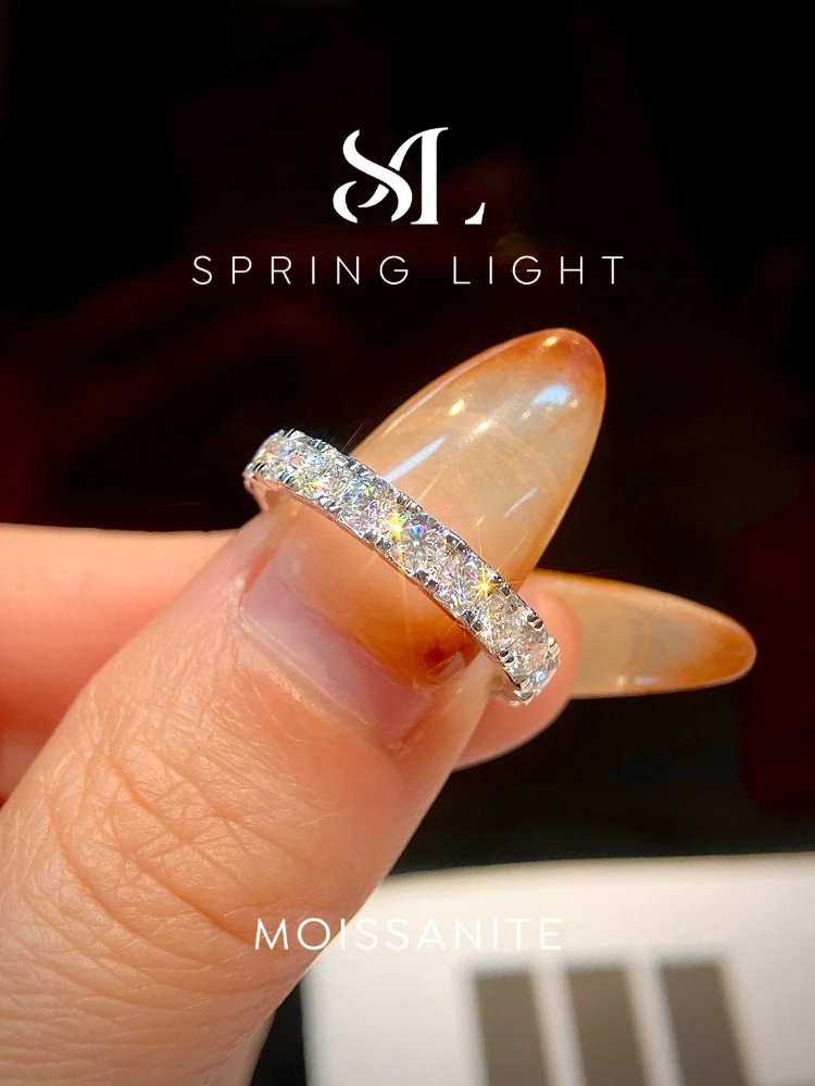 Anillo de Boda Sencillo y Moderno con Diamante de Moissanita Circular Blanco Real para Uso Diario, Joyería de Moda para Mujer