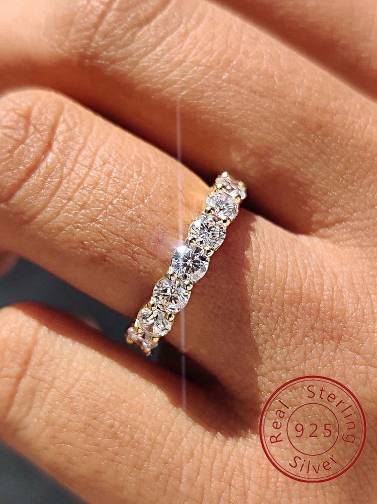 Anillos preciosos brillantes de circonita redonda de Plata de Ley 925 para mujer, joyería fina de compromiso y boda de alta calidad
