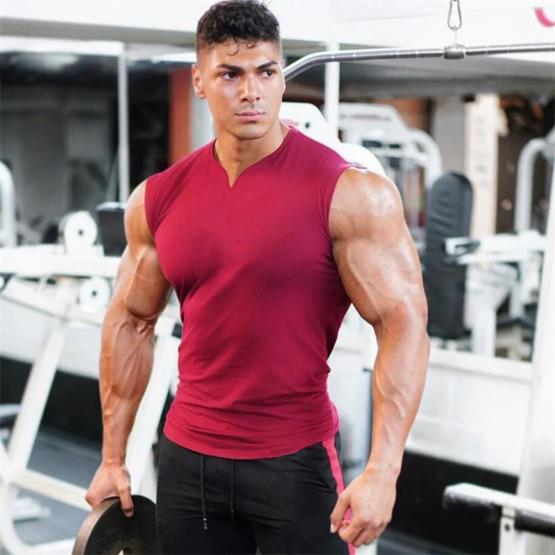 Camisetas sin mangas transpirables de algodón con cuello en V para hombre, camisetas sin mangas para gimnasio, entrenamiento, correr, deporte, Fitness, culturismo, ropa muscular, verano