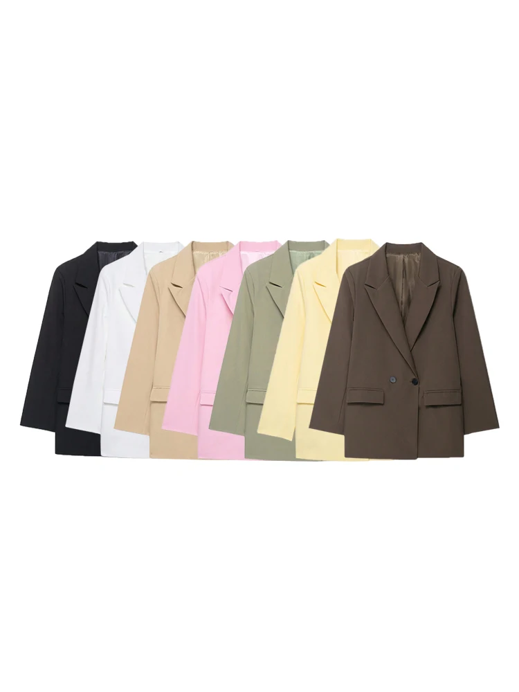 Abrigo Blazer de Color sólido con doble botonadura para mujer, ropa de oficina de manga larga para primavera, Otoño e Invierno, estilo de dinero viejo