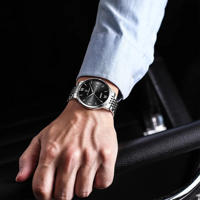 Reloj de pulsera POEDAGAR deportivo de lujo para hombre, reloj de acero inoxidable resistente al agua con fecha para hombre, relojes de cuarzo informales de alta calidad a la moda para hombre