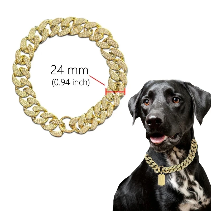 Collar de plástico con diamantes de imitación para perro, cadena dorada de lujo para adornos de Bulldog Francés, Collar para perros pequeños y grandes, accesorios para mascotas y gatos