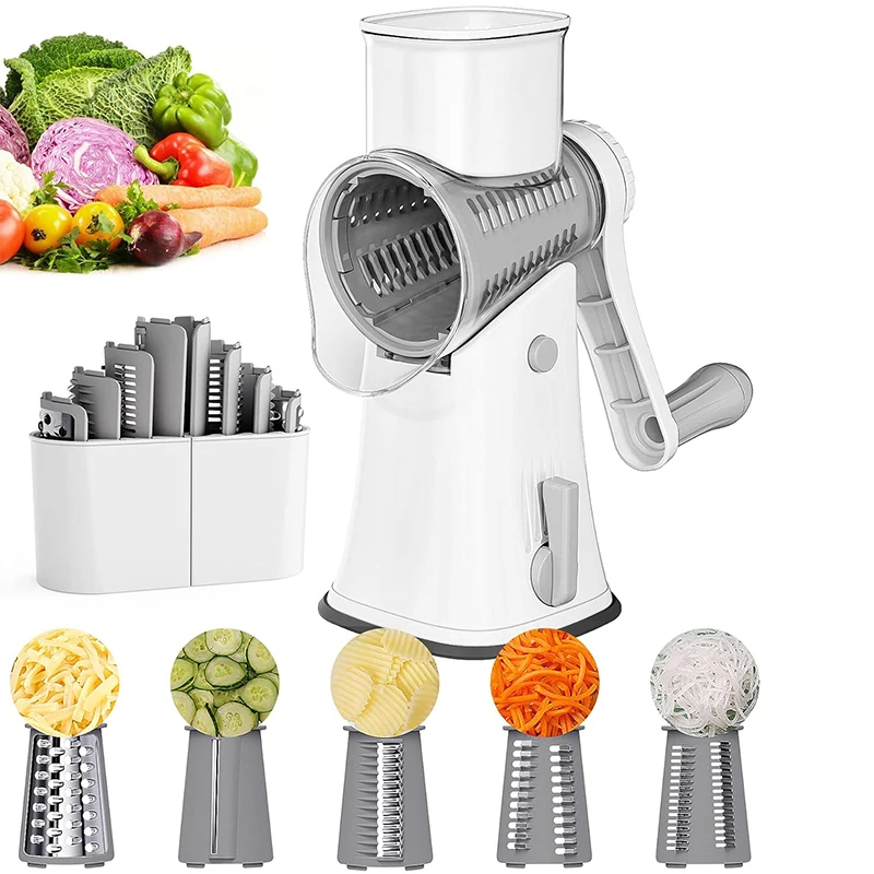 LMETJMA-rallador rotativo de queso 5 en 1, triturador de cocina, Mandolina, rebanador de juliana de verduras, cortador de gofres, picadora de nueces JT247