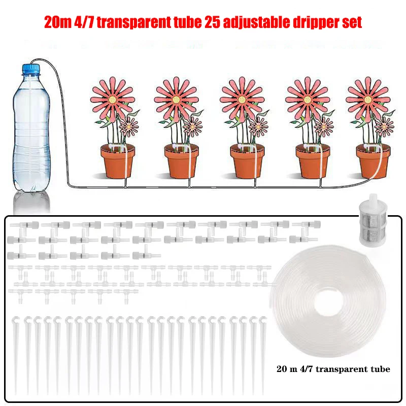 Kit de riego por goteo para jardín con válvula reguladora, dispositivo de riego de plantas en maceta, manguera de 4/7mm, ahorro de riego, microgotero para invernadero