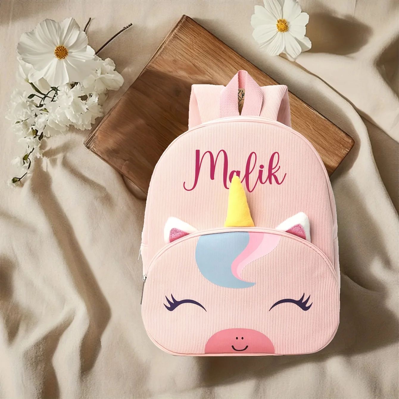 Mochila infantil unicornio personalizada |   Dibujos animados lindo, bordado |   Regalo de Navidad Invierno |   Bolsa de guardería para niños pequeños