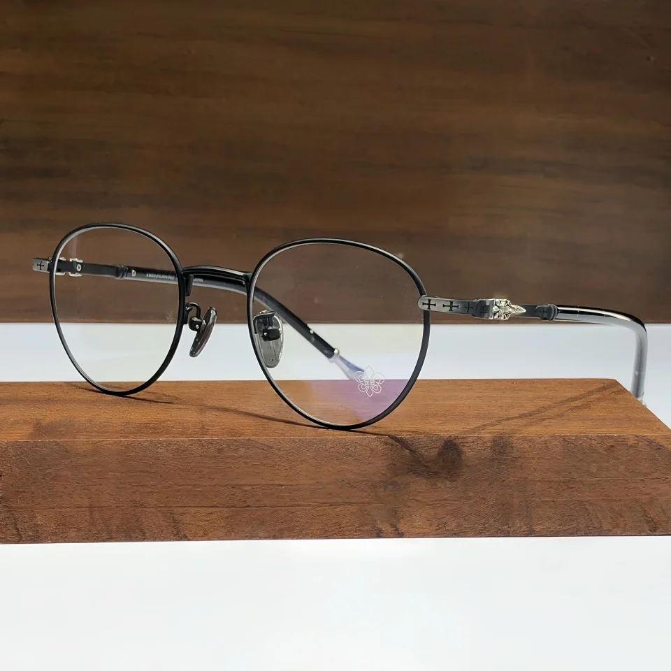 Gafas redondas de aleación de titanio a la moda, montura de gafas de alta calidad, diseño de marca, gafas graduadas ópticas para miopía para hombres y mujeres